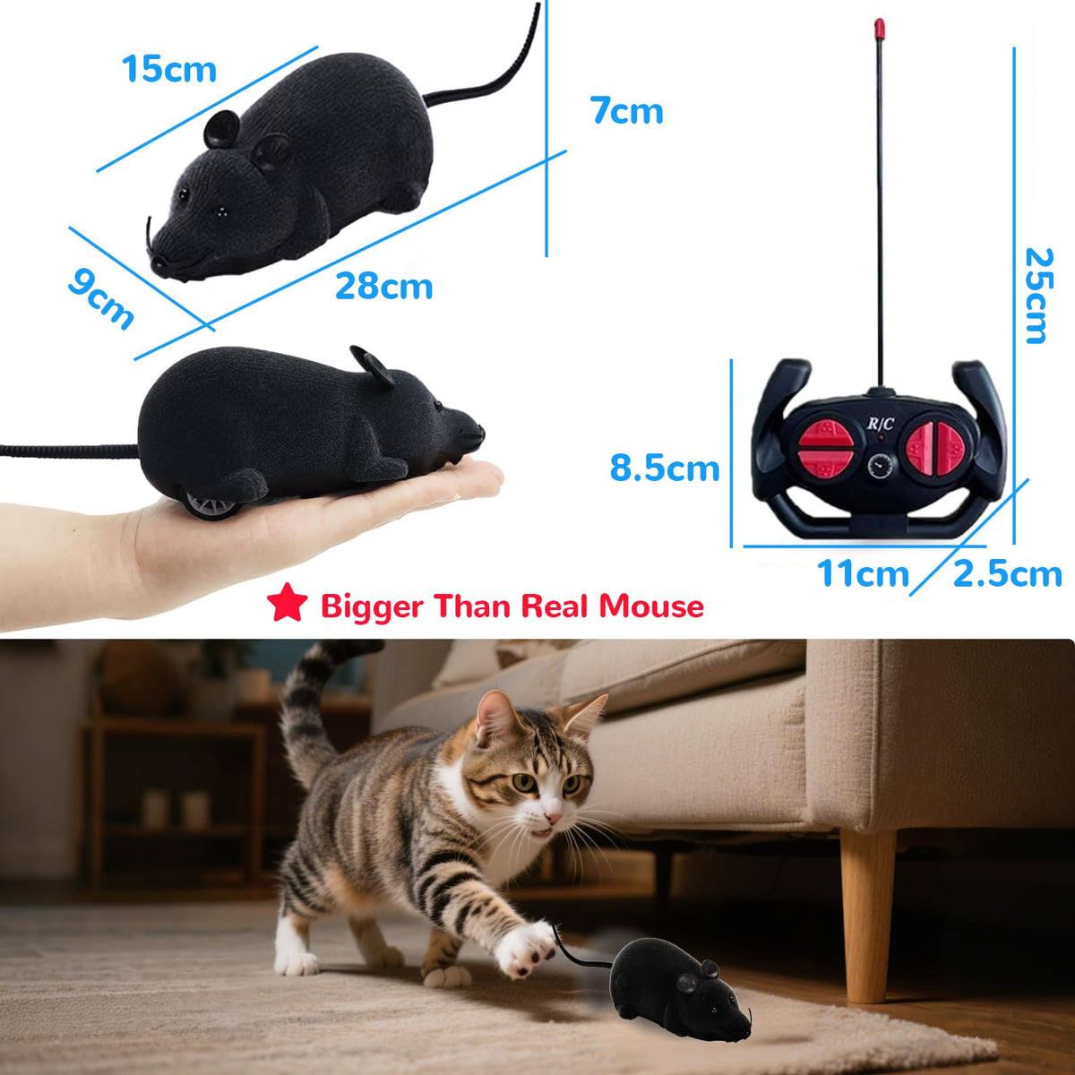 Pixibond Pet Toy in 15 x 9 x 7cm/5.9 x 3.5 x 2.8inch, Black