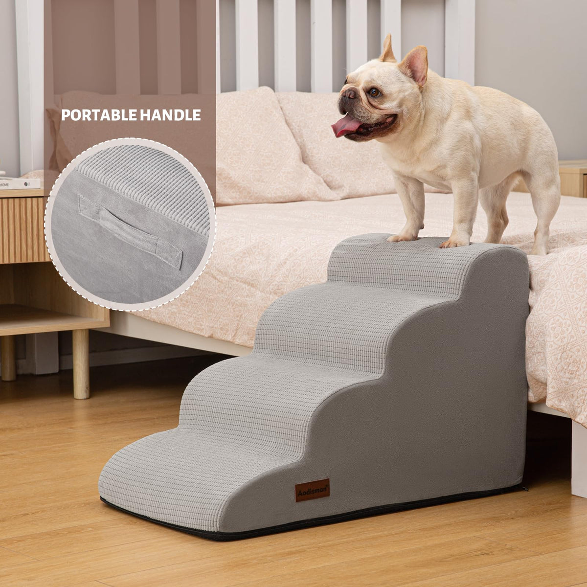 aodisman Animal Stair in Standard 4-Step 17.4"H, Light Grey