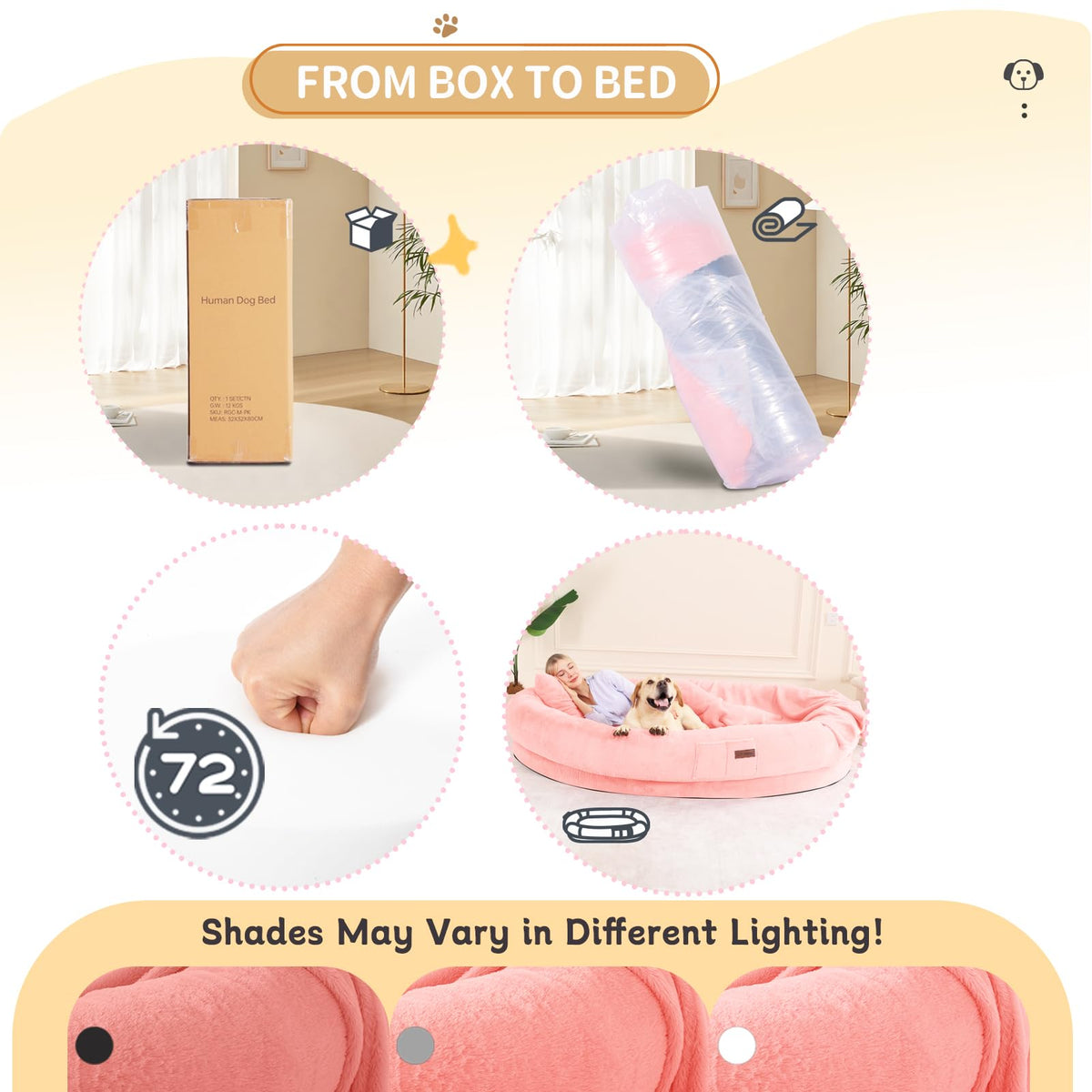 Fvkind Pet Bed Mat in 70"L×33"W×12"Th, Pink