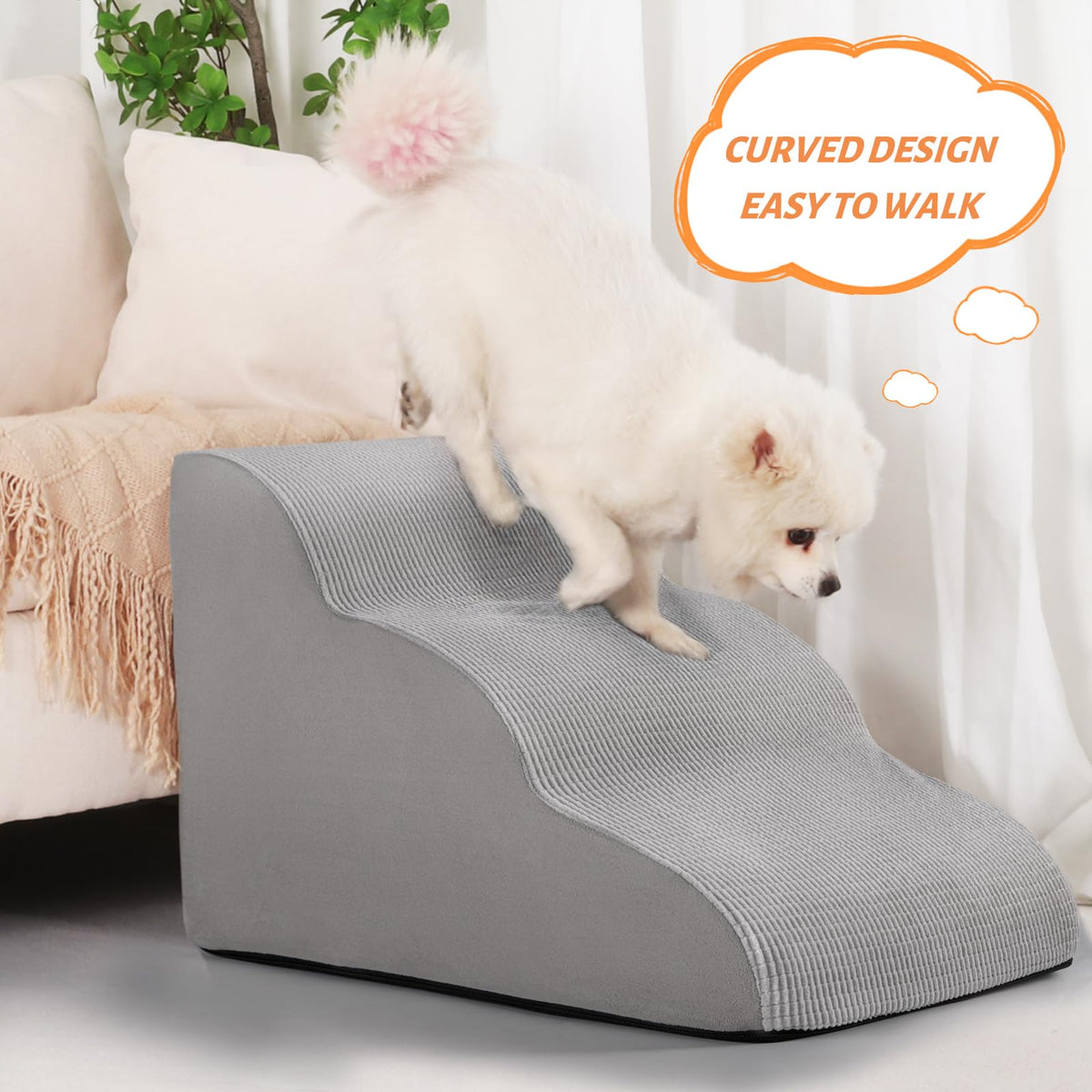 aodisman Animal Stair in Standard 3-Step 15.7"H, Light Grey