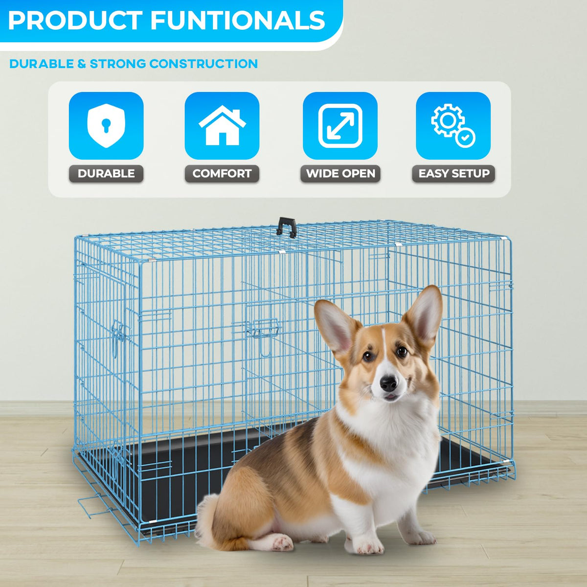 FDW Animal Cage in 24.0"L x 16.0"W x 19.0"H, Blue
