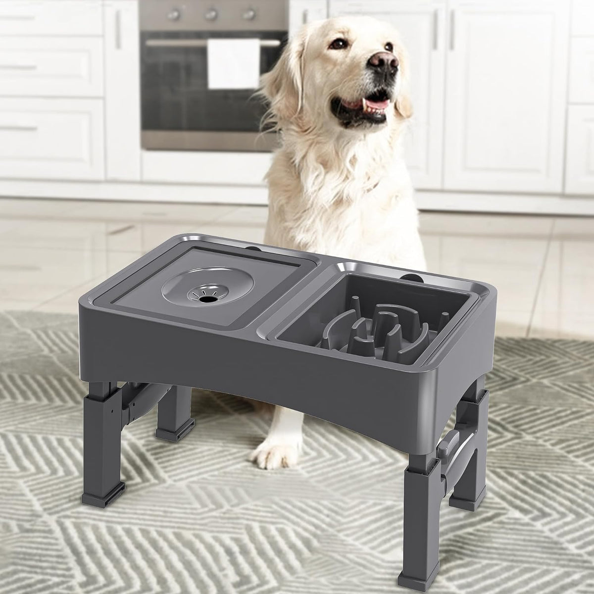 UPSKY Pet Feeder in A-Water Bowl+Slow Feeder (Grey)