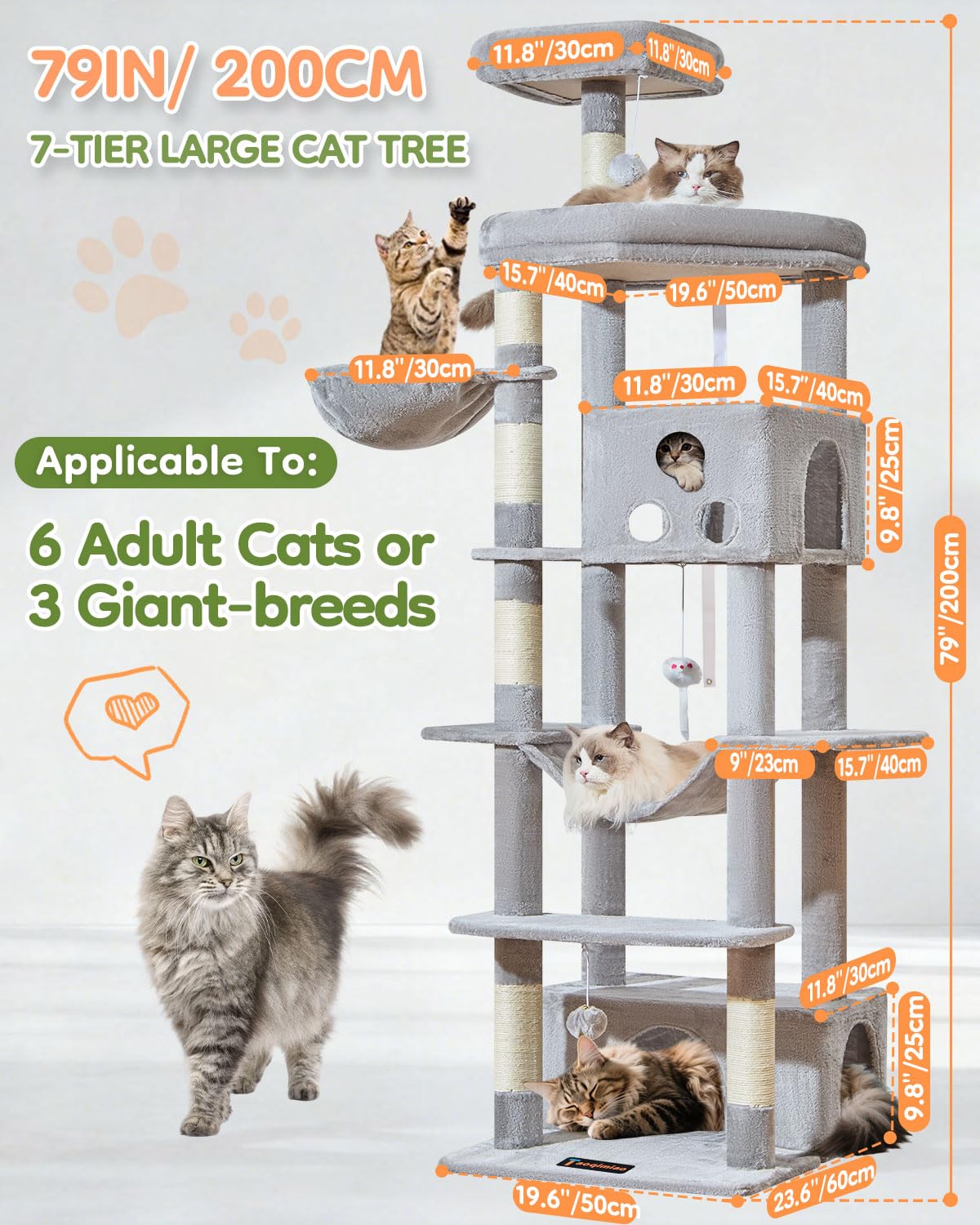 Taoqimiao Pet Activity Structure in 79 inch, Light Gray