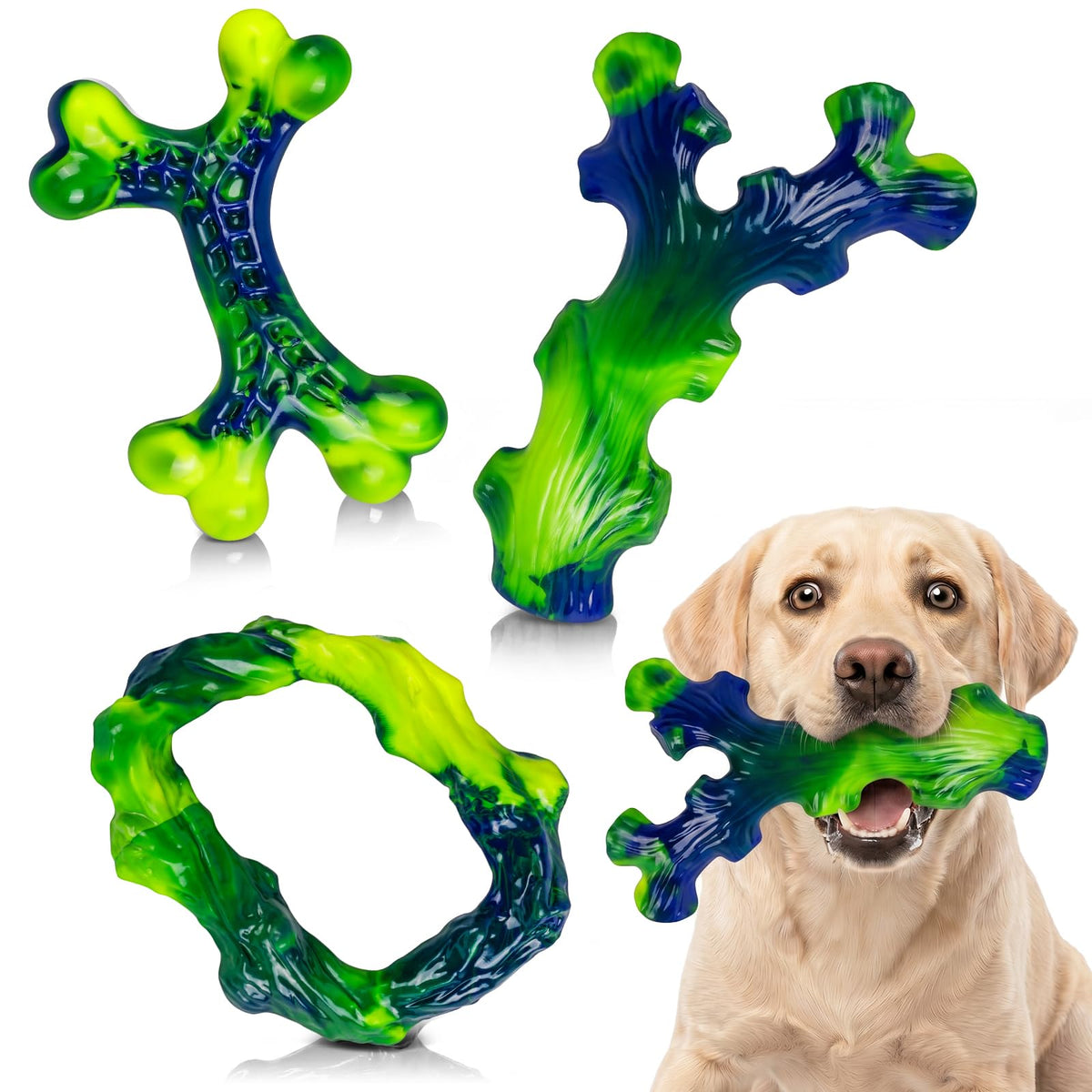 Frienhund Pet Toy in 3 Pack, Green-3-Pack
