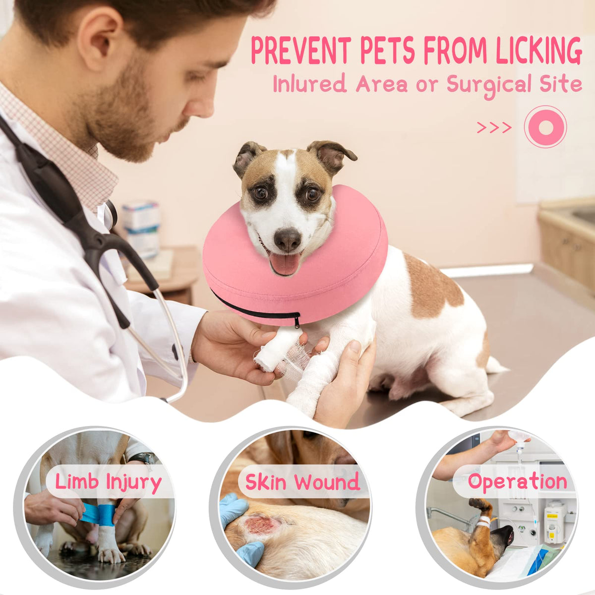 Supet Animal Recovery Collar Cone in XS(Neck 4"-7"), Solid Pink