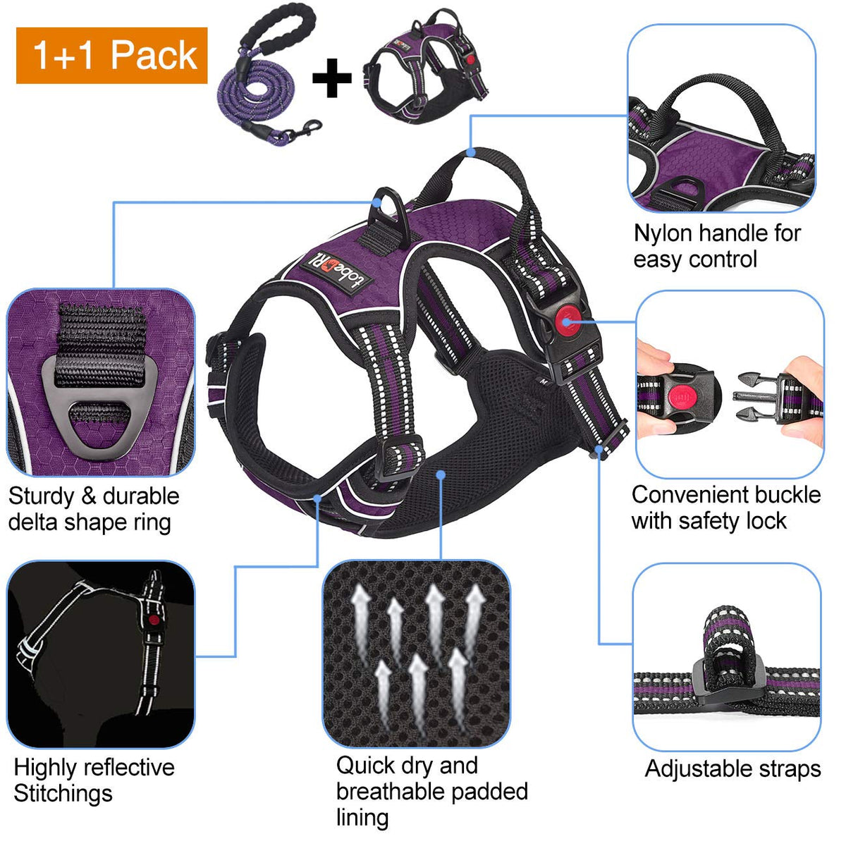 tobeDRI Animal Harness in Medium, Purple
