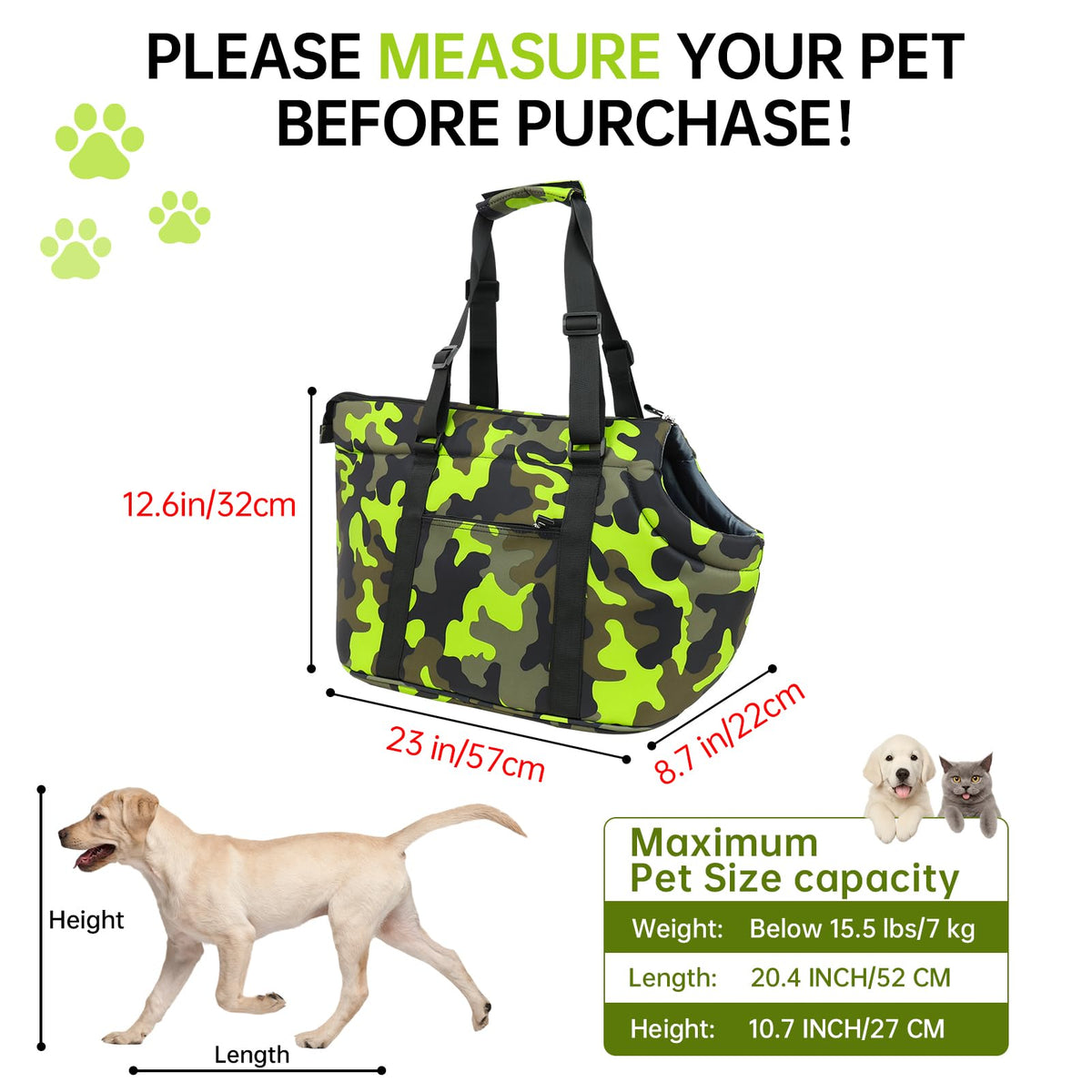 DELTAMANN Animal Carrier in 23.0"L x 6.0"W x 12.6"H, Camouflage Green