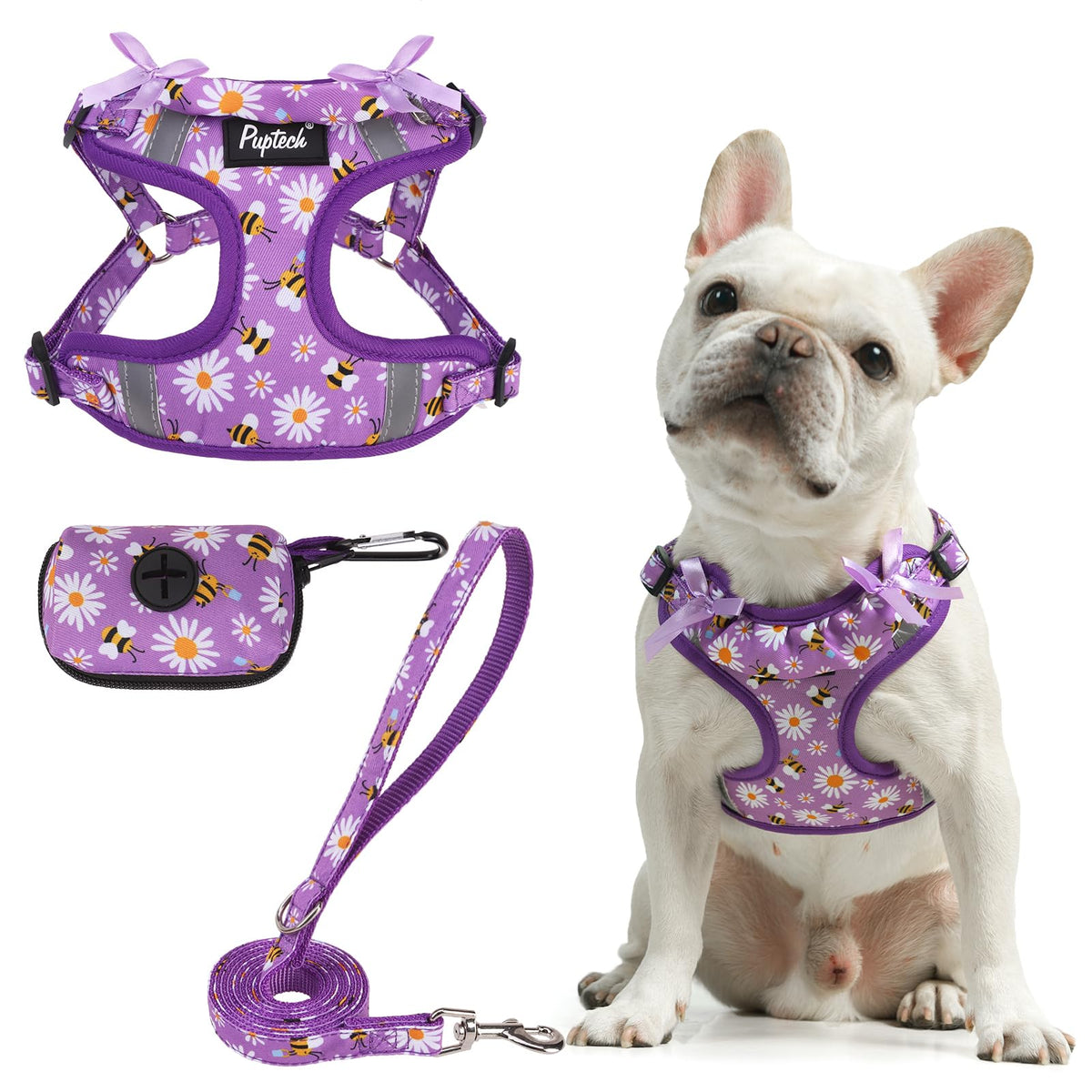 PUPTECK Animal Harness in M (17-25lbs, Chest 17"-21"), #2 Purple(Daisy Print)