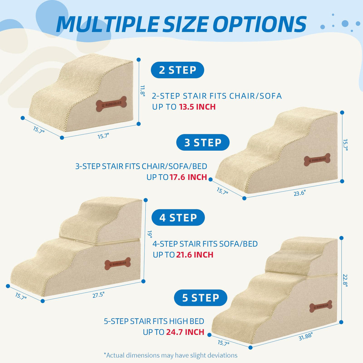 Nordjager Animal Stair in 15.7"D x 15.7"W x 11.8"H, Beige