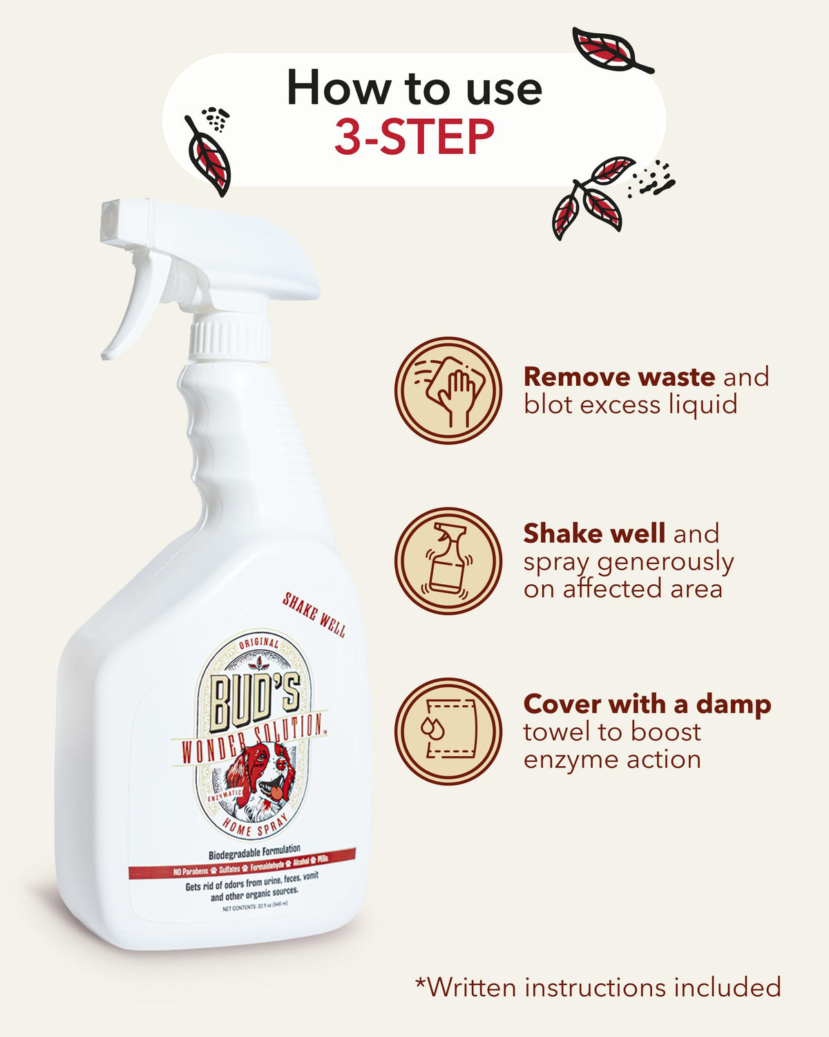 BUD'S WONDER SOLUTION Area Deodorizer in 32 Fl Oz (Pack of 1), Clear