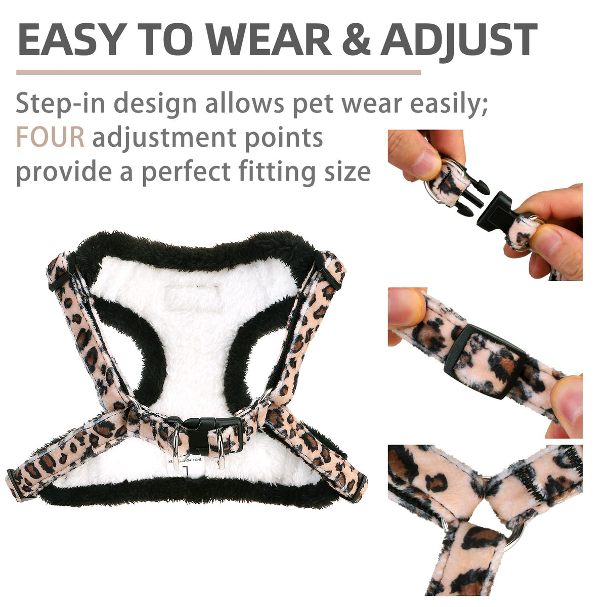 PUPTECK Animal Harness in XS (9-13lbs, Chest 14"-16"), #3 Brown(Plush Leopard Print)
