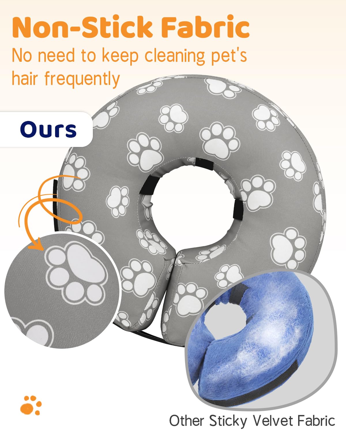 Supet Animal Recovery Collar Cone in S(Neck 7"-9.5"), T Paw Grey