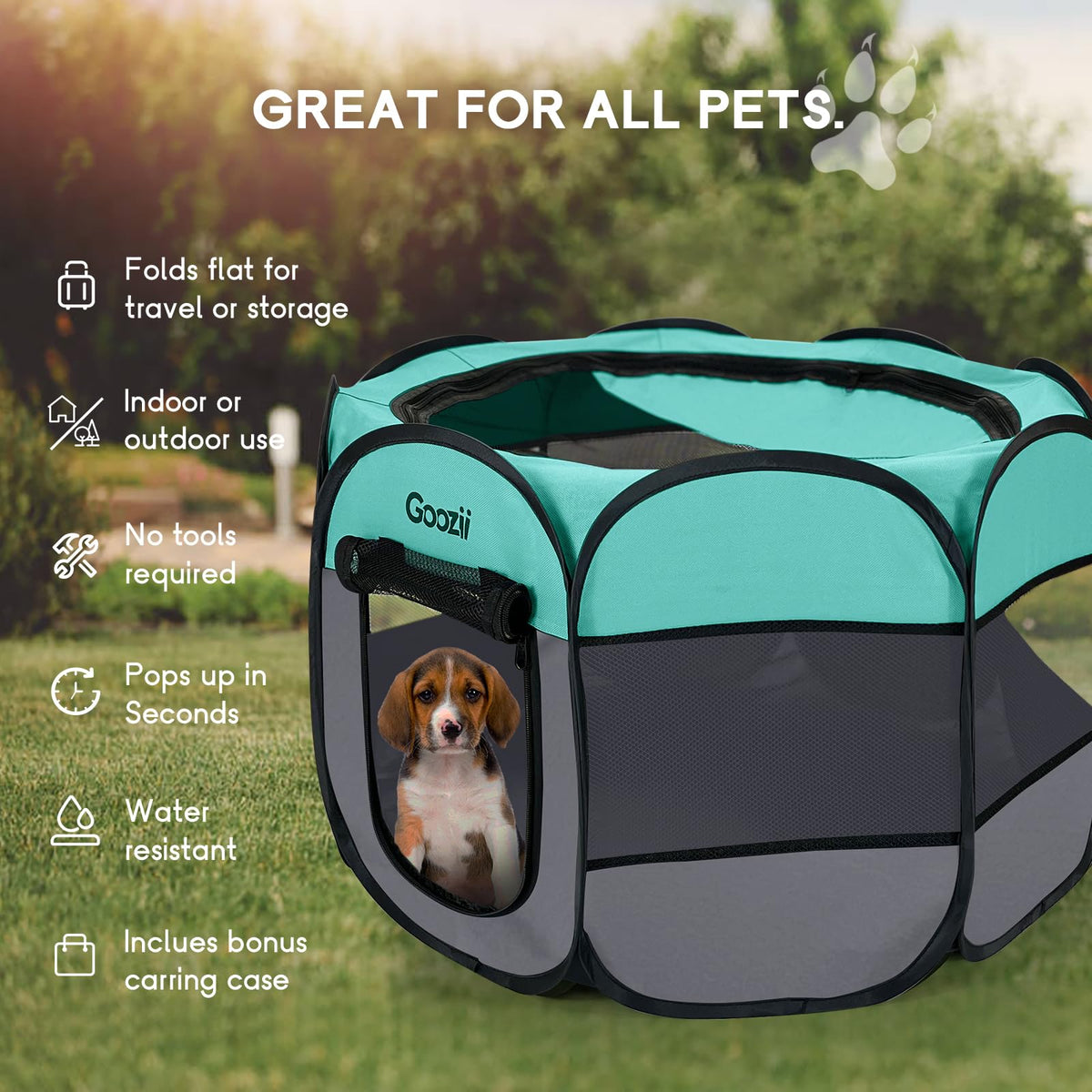 Goozii Pet Playpen in Small, Green-Gray