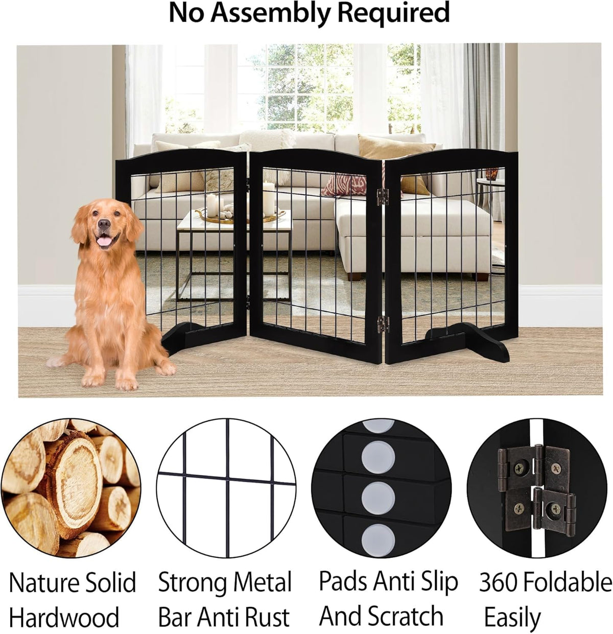 LZRS Temporary Gate in 30"Height-3 Panel, Black