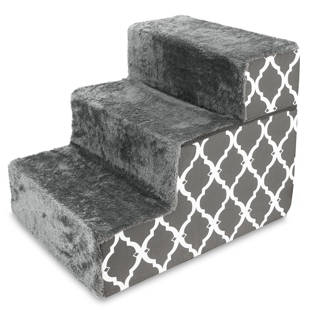Best Pet Supplies Animal Stair in H: 16.5 Inches (Foldable), Gray Lattice Print