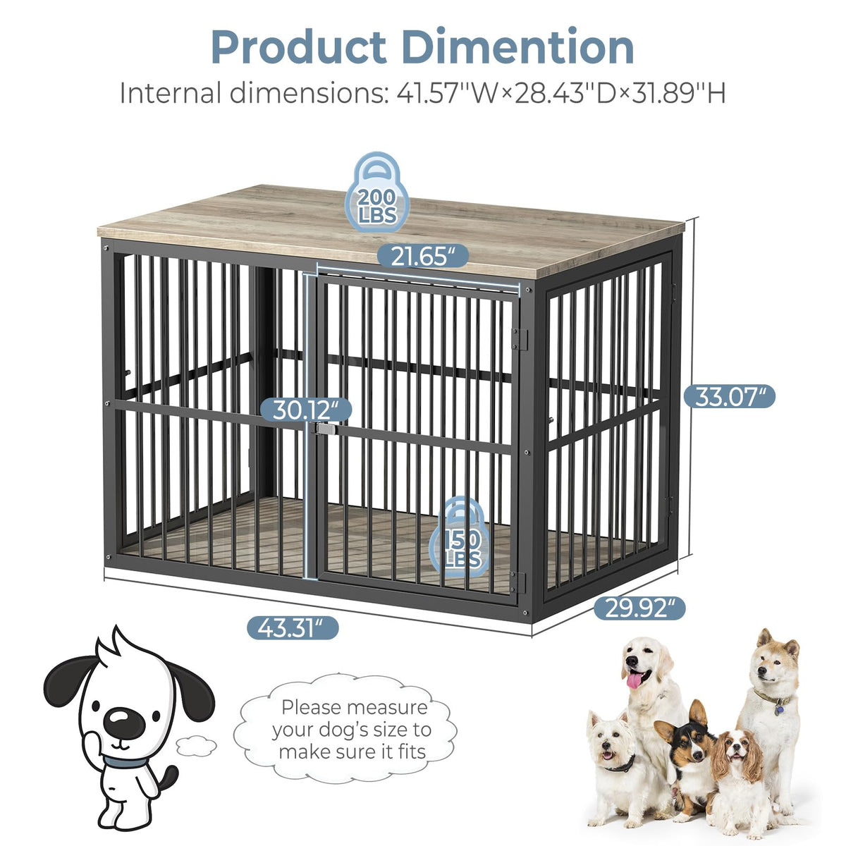 Lyromix Animal Cage in 43.3"L x 29.9"W x 33.1"H, Ancient gray