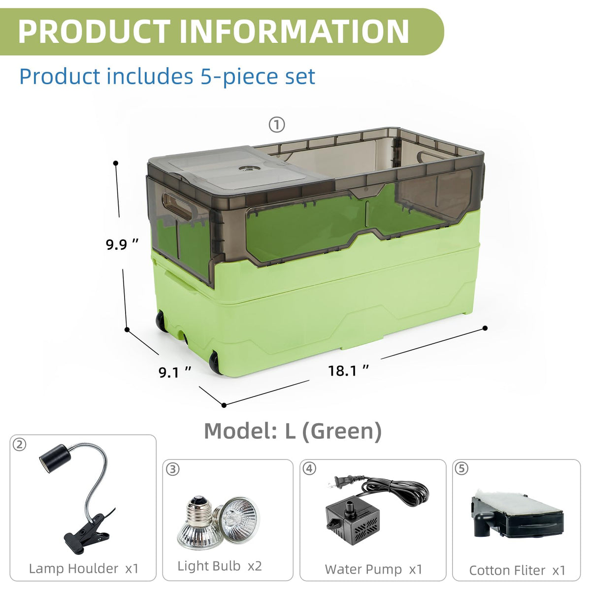Wedoelsim Vivarium in 18.1x9.9x9.1 Inch, Green