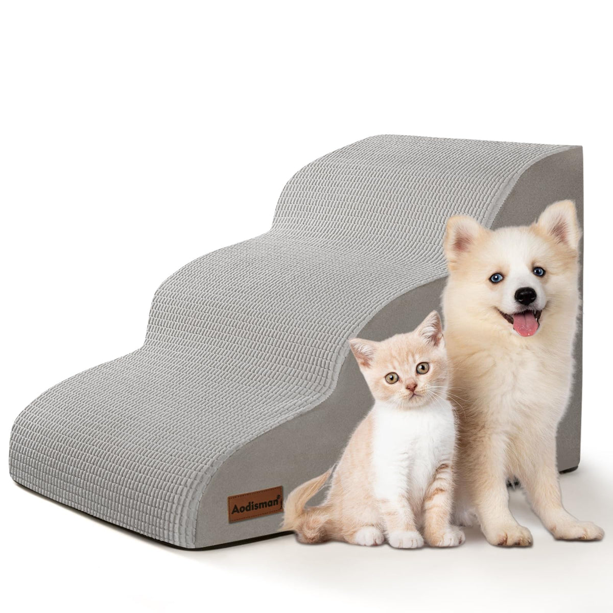 aodisman Animal Stair in Standard 3-Step 15.7"H, Light Grey