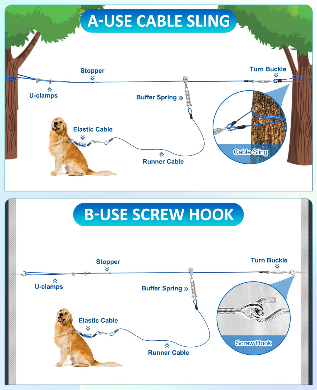 Duckygoo Leash in 100 FT,125LBS, Blue