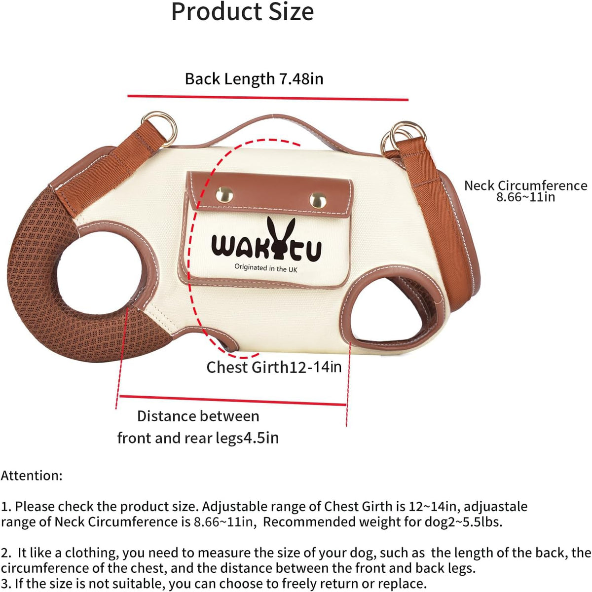 wakytu Animal Harness in X-Small(2-5 LBS), 1.0 White