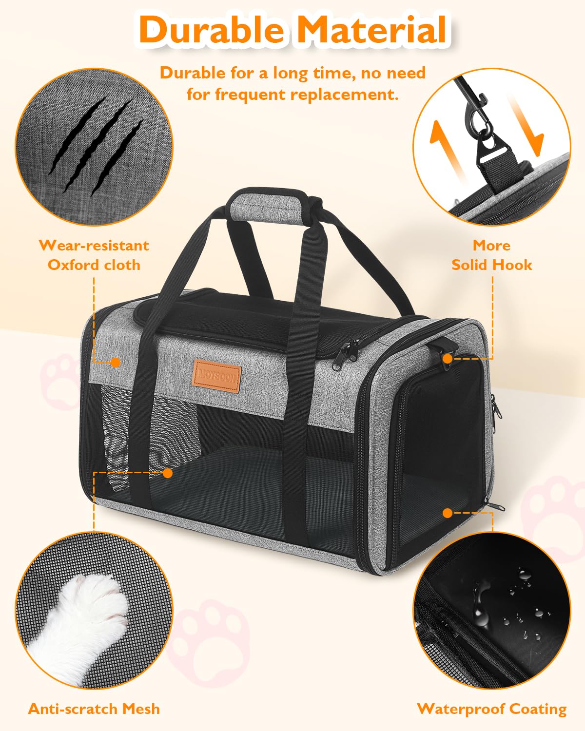 Petux Animal Carrier in 17.0"L x 11.0"W x 9.5"H, Grey
