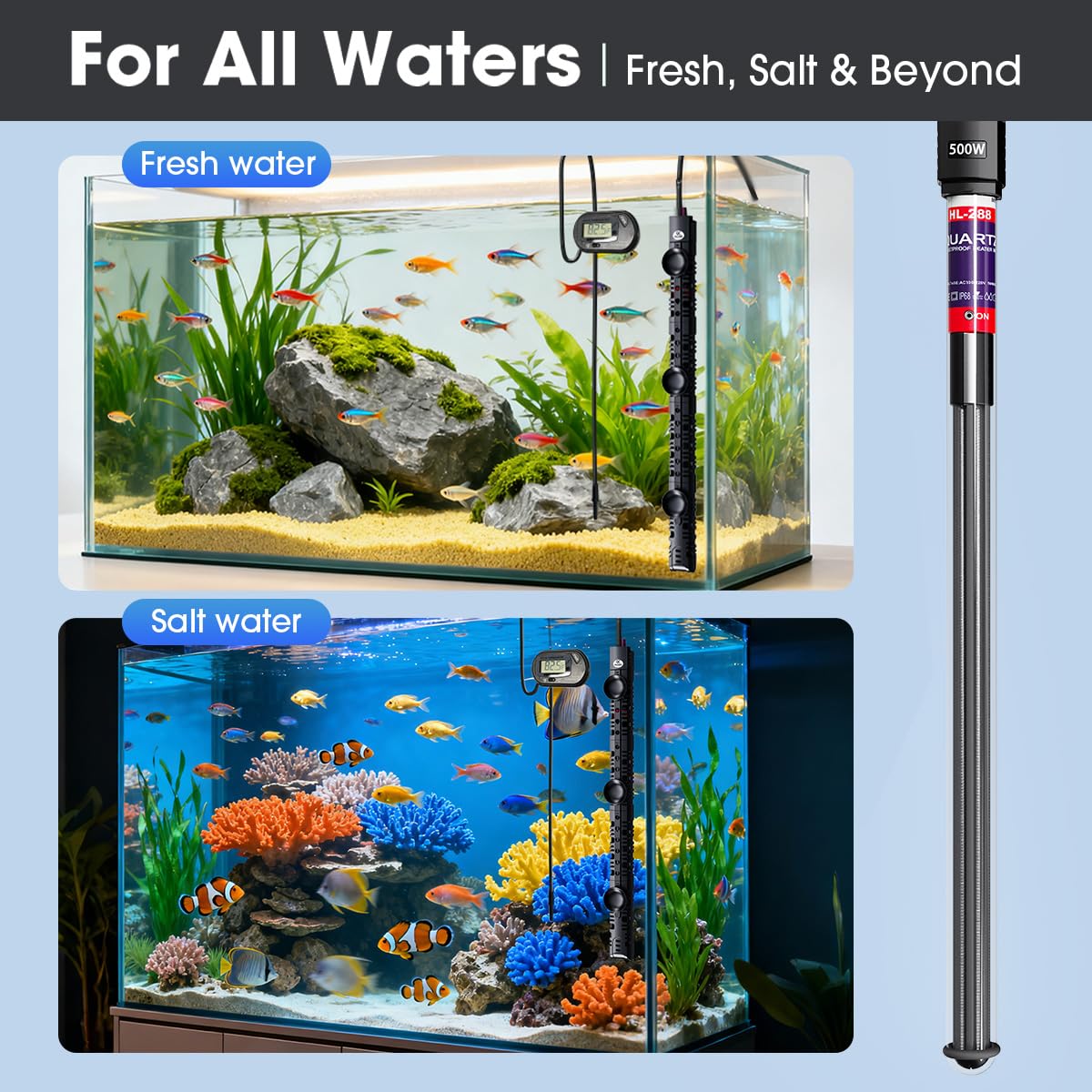 MQ Thermometer in 200W for 15-40 Gallon, Black