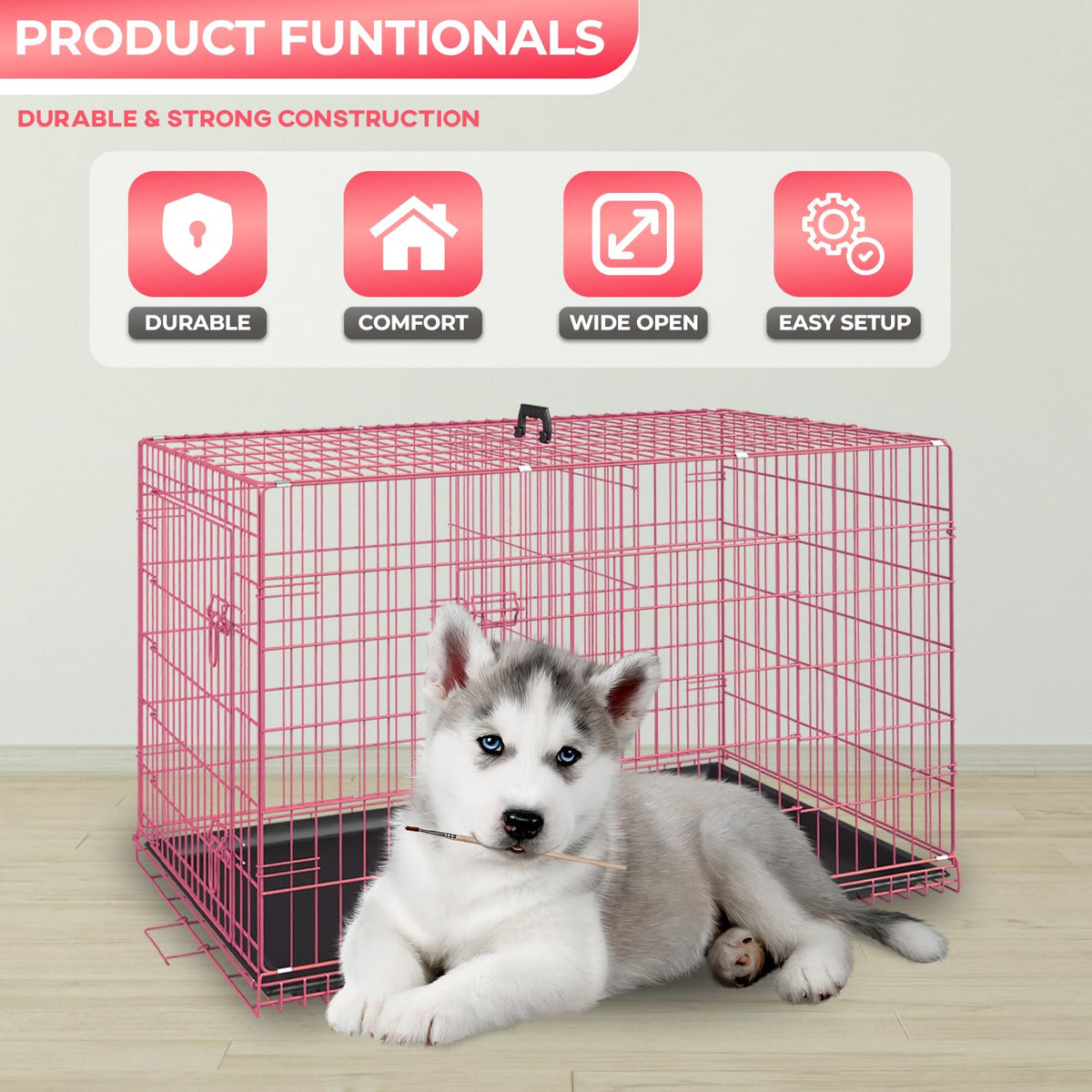 FDW Animal Cage in 30.0"L x 18.0"W x 20.0"H, Pink