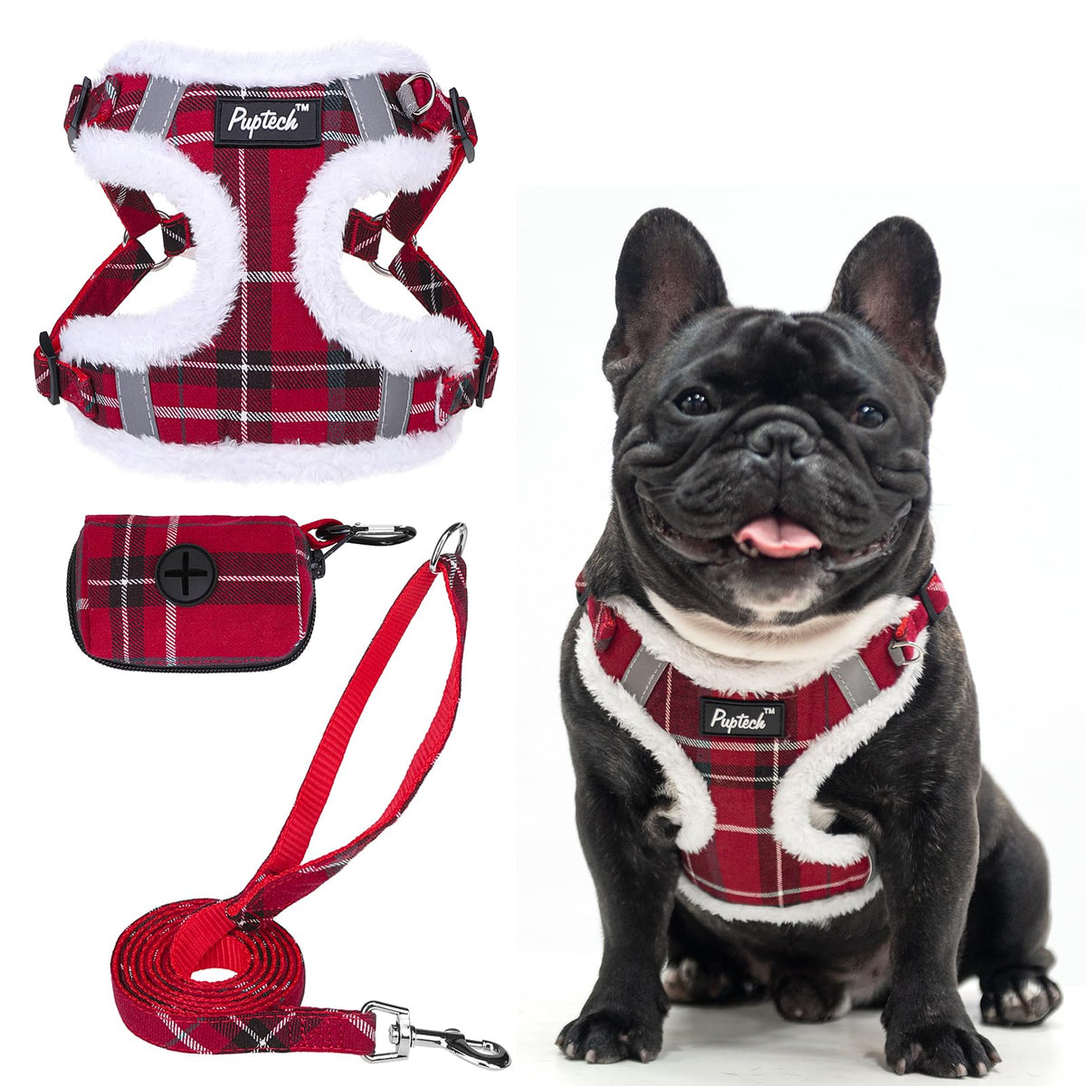 PUPTECK Animal Harness in L (25-33lbs, Chest 20"-25"), #3 Red(Plush Plaid)
