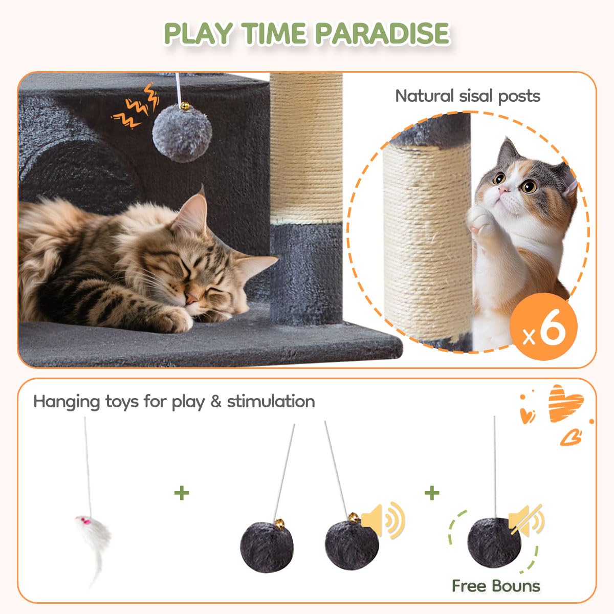 Taoqimiao Pet Activity Structure in 79 inch, Smoky Gray