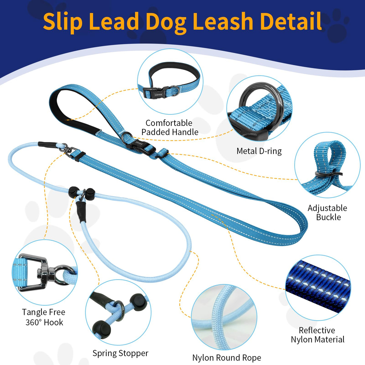 kazazoo Leash in Adjustable (5.5ft to 8.5ft), Light Blue