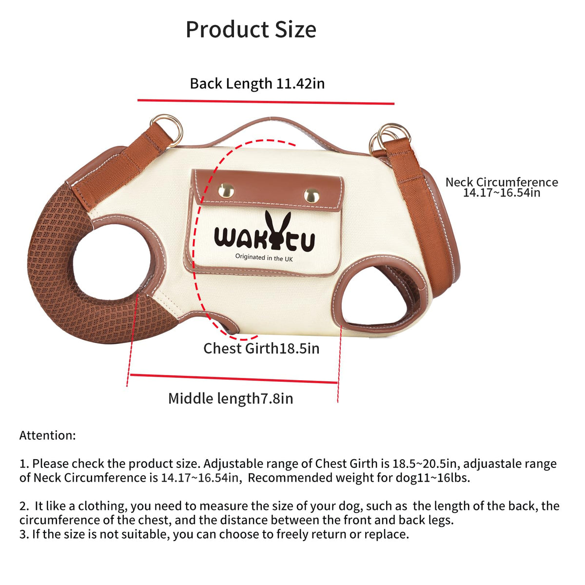wakytu Animal Harness in Large(11-16 LBS), 1.0 White