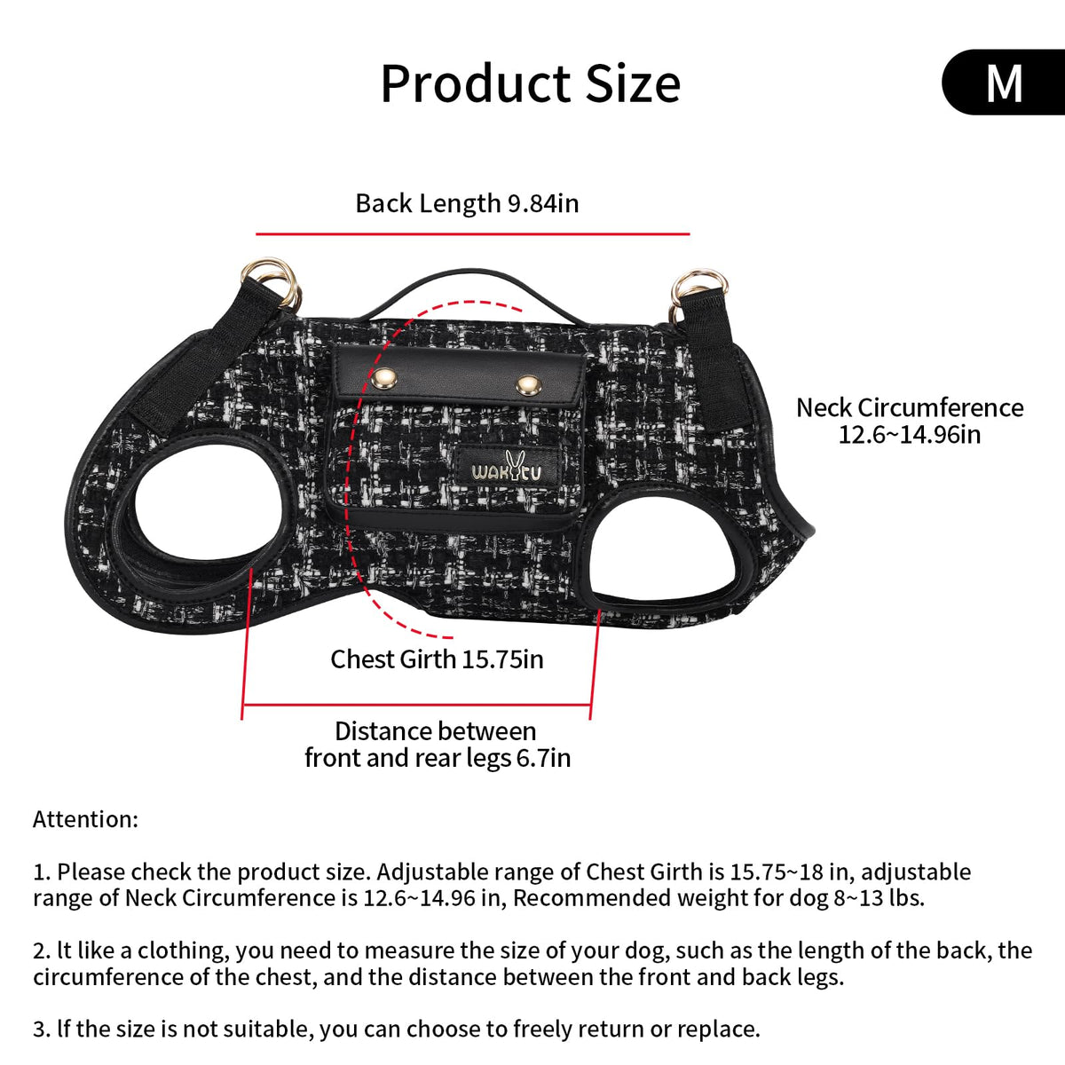 wakytu Animal Harness in Medium(8-13 LBS), 2.0 Black