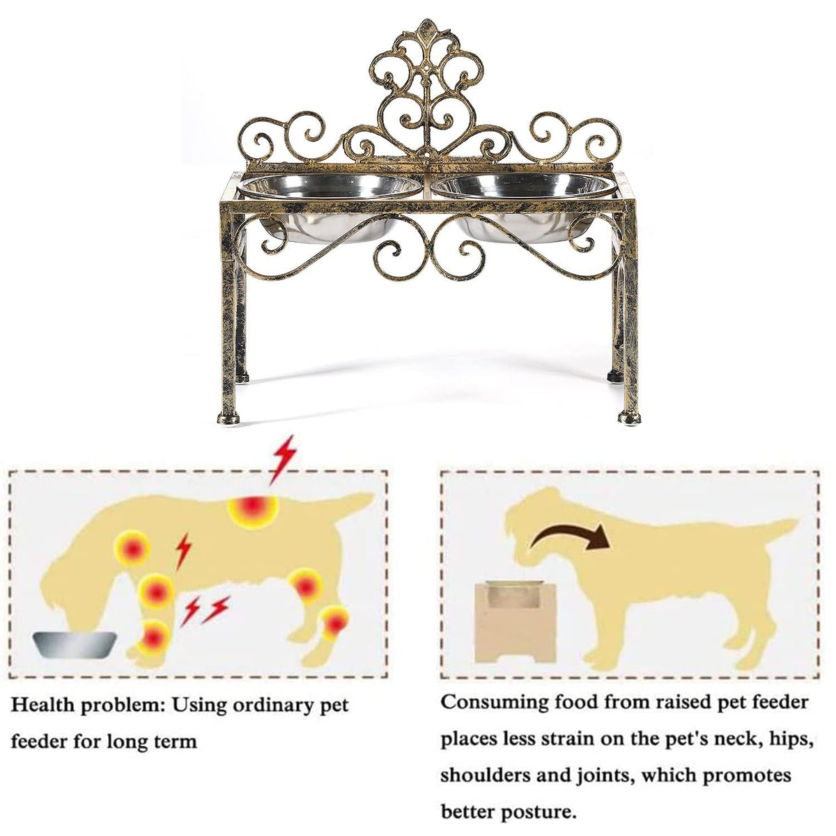 Aifeorzo Pet Feeder in 8.78" Height Antique Gold, antique gold