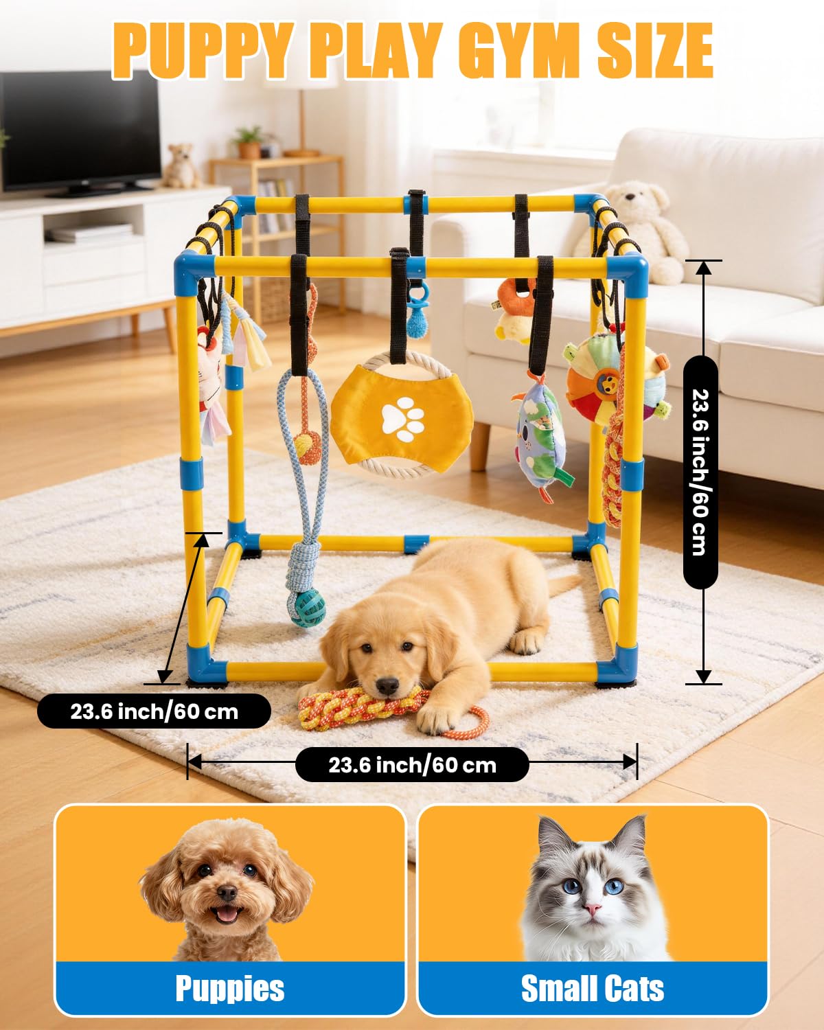 Grevigily Pet Toy in 23.6x15.7x15.7inch, Yellow + Blue