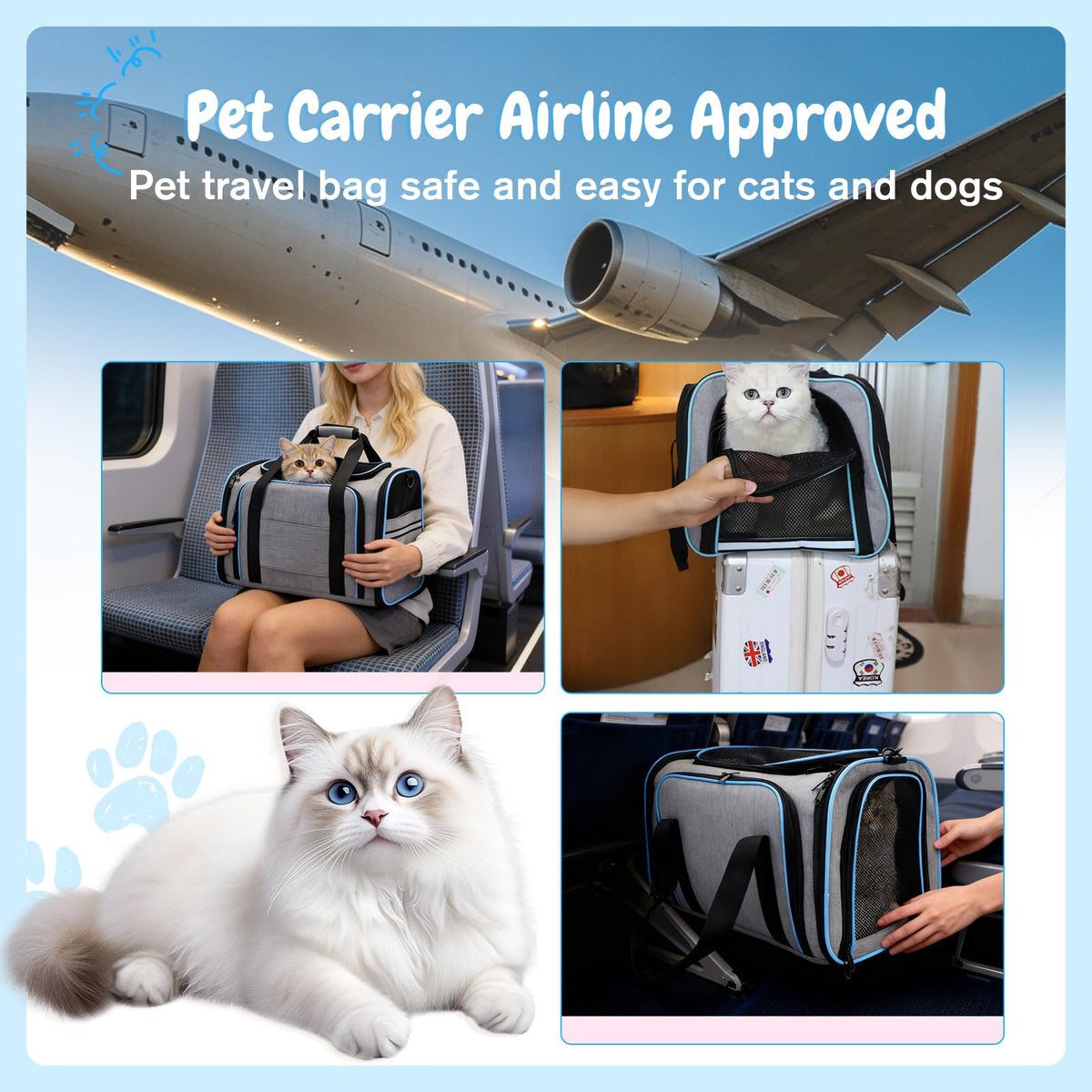 Srinlon ㅤ Animal Carrier in 18.0"L x 11.0"W x 11.0"H, Blue