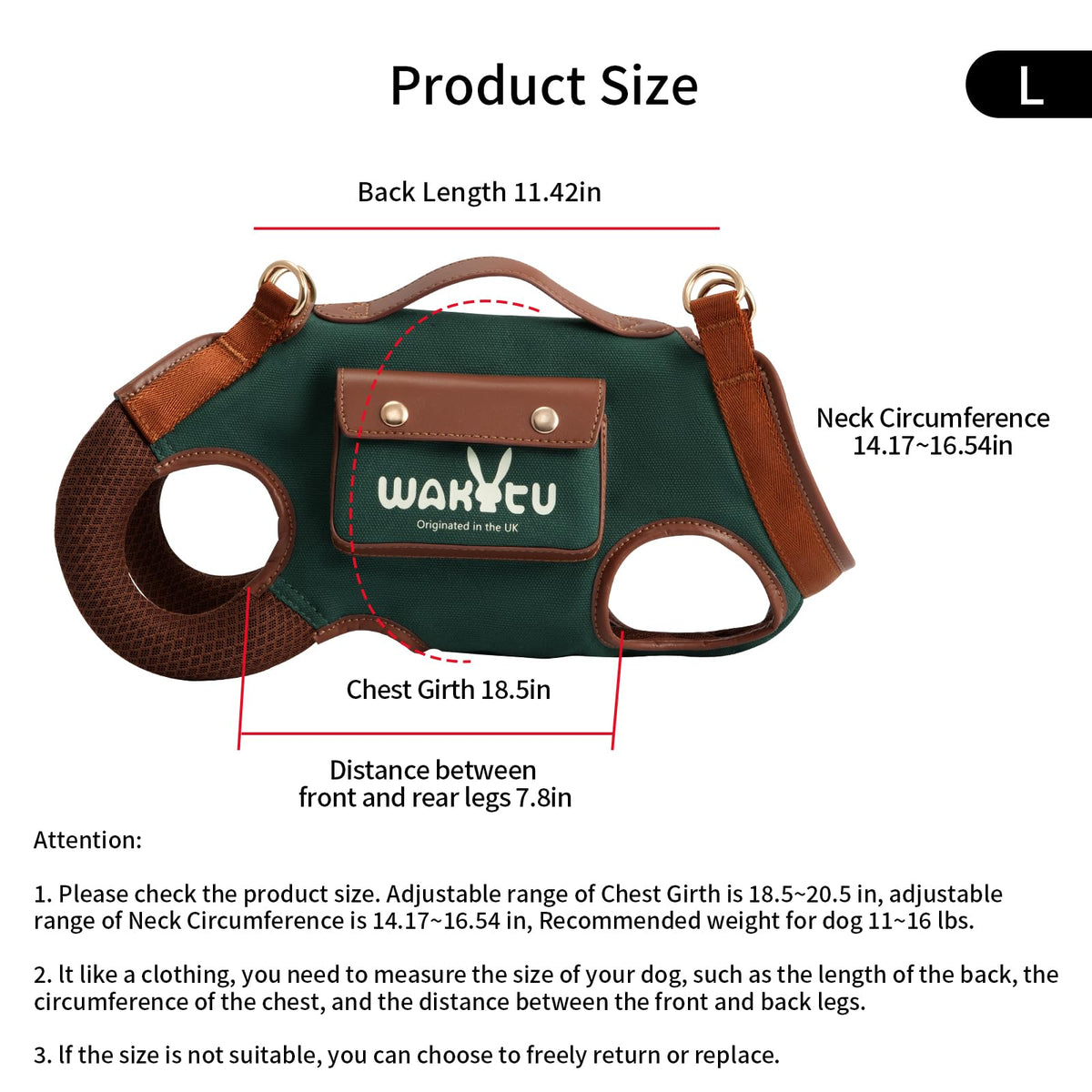 wakytu Animal Harness in Large(11-16 LBS), 1.0 Blue