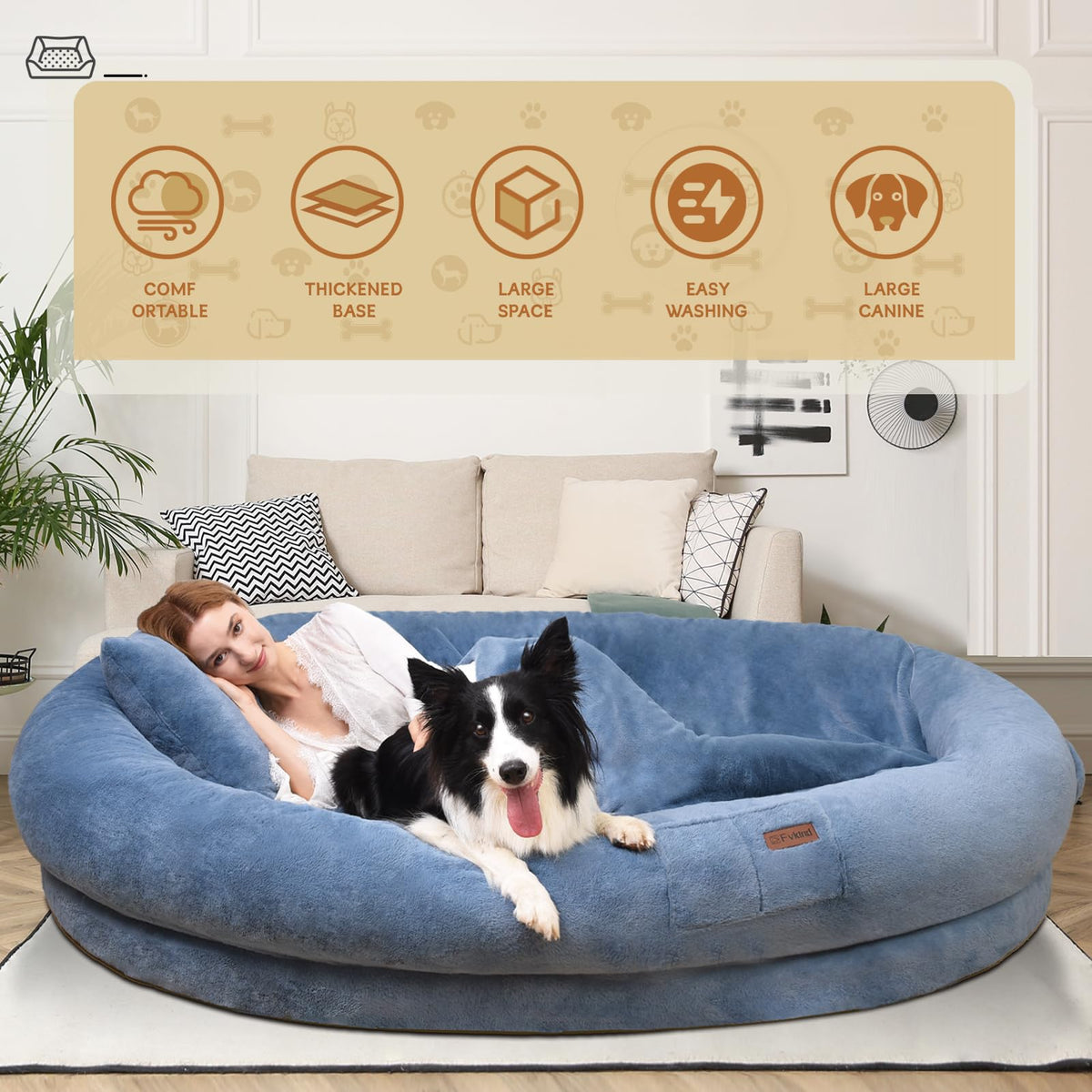 Fvkind Pet Bed Mat in 70"L×33"W×12"Th, Blue