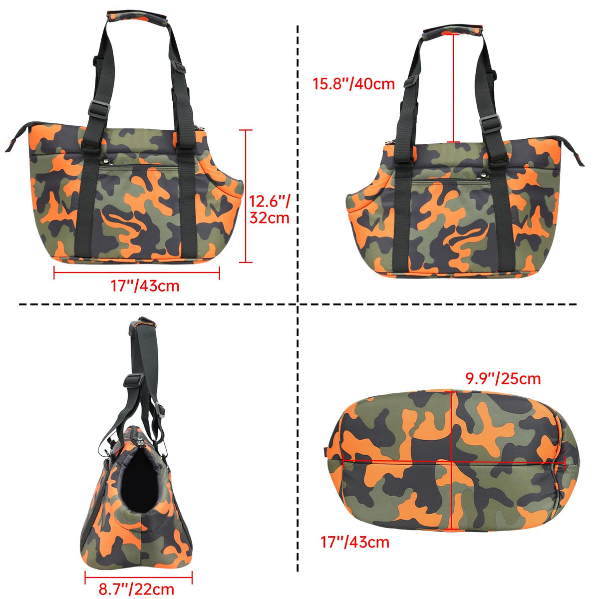 DELTAMANN Animal Carrier in 13.8"L x 5.0"W x 9.5"H, Camouflage Orange