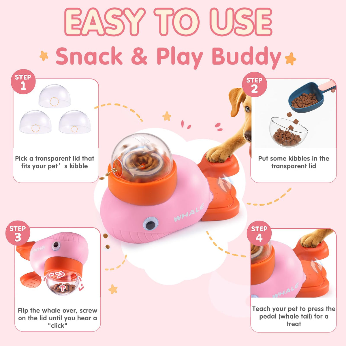 Star&Mi Pet Feeder in Whale-Pink
