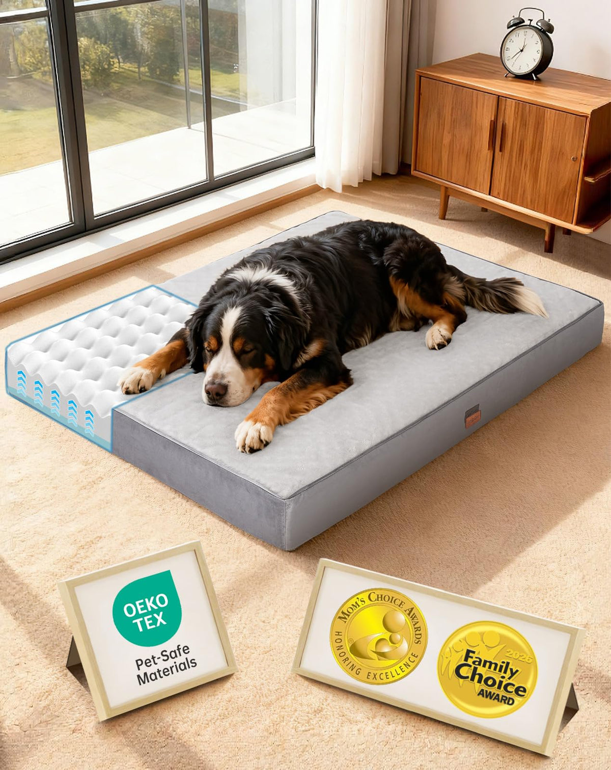 OhGeni Pet Bed Mat in 54" x 42" x 5" (For Sprawling), 01-Gray