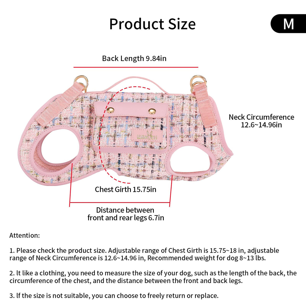 wakytu Animal Harness in Medium(8-13 LBS), 2.0 Pink