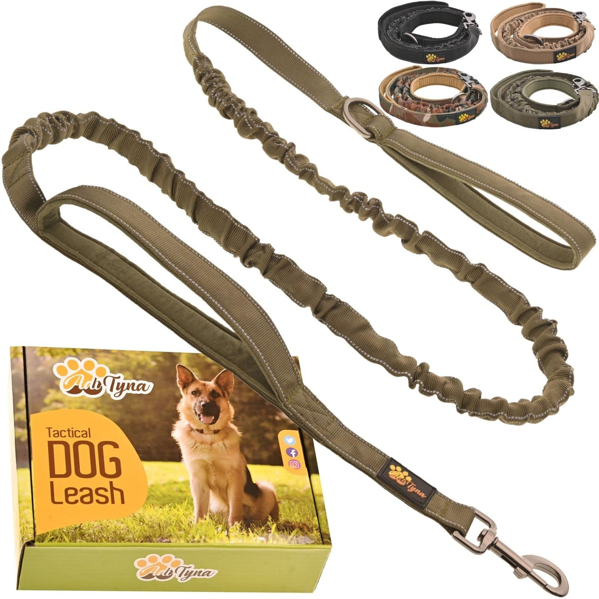ADITYNA Leash in Medium, Large and Extra-Large, Ranger Green