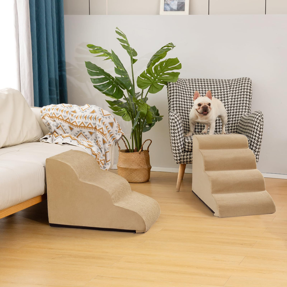 aodisman Animal Stair in Standard 3-Step 15.7"H, Khaki