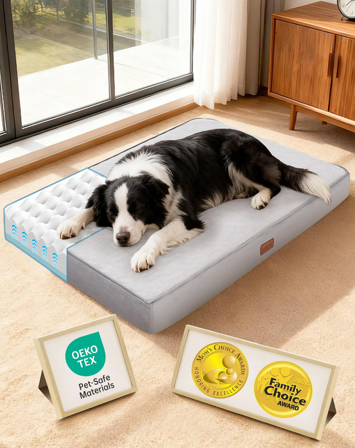 OhGeni Pet Bed Mat in 36" x 27" x 3.5" (For Sprawling), 01-Gray