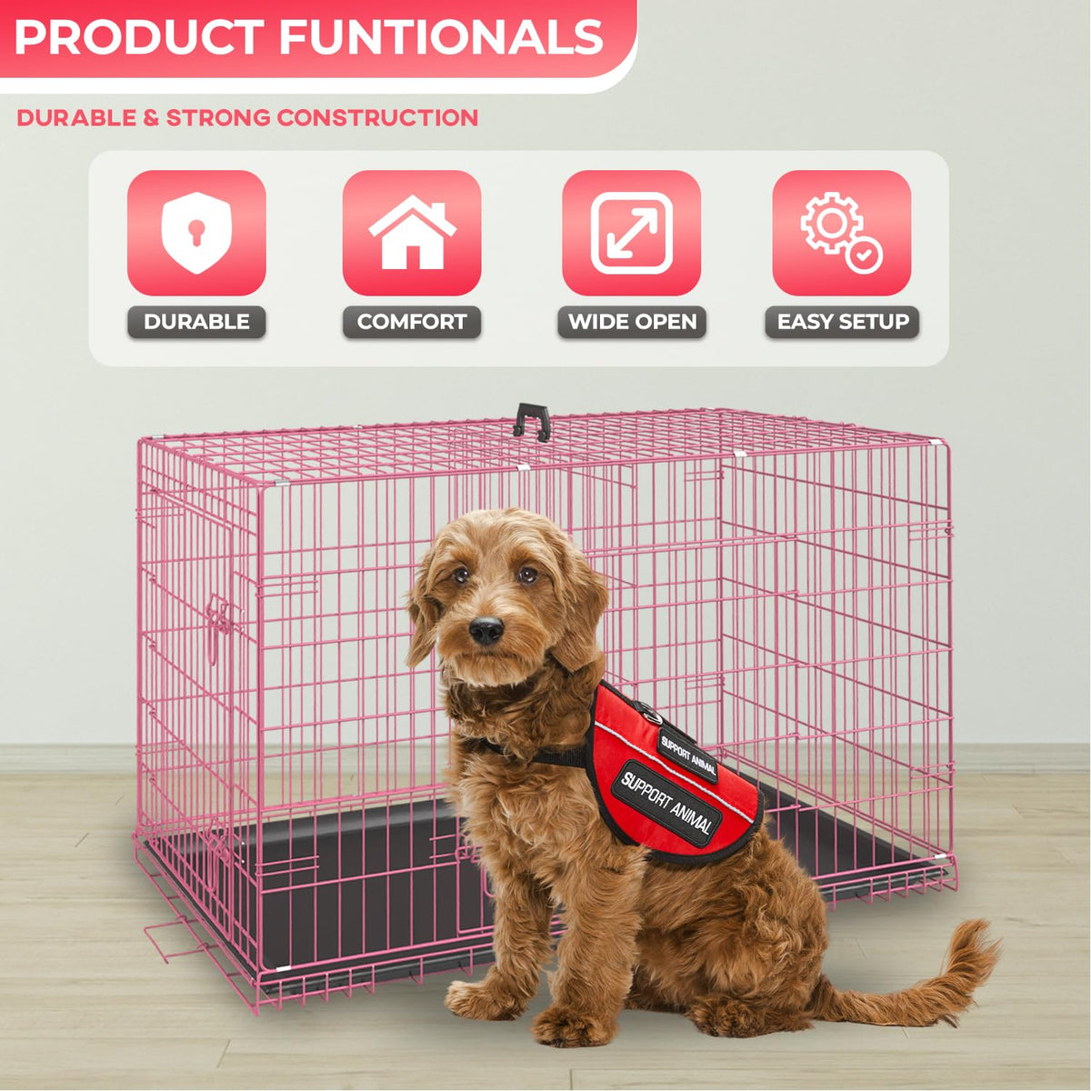 FDW Animal Cage in 36.0"L x 22.0"W x 24.0"H, Pink