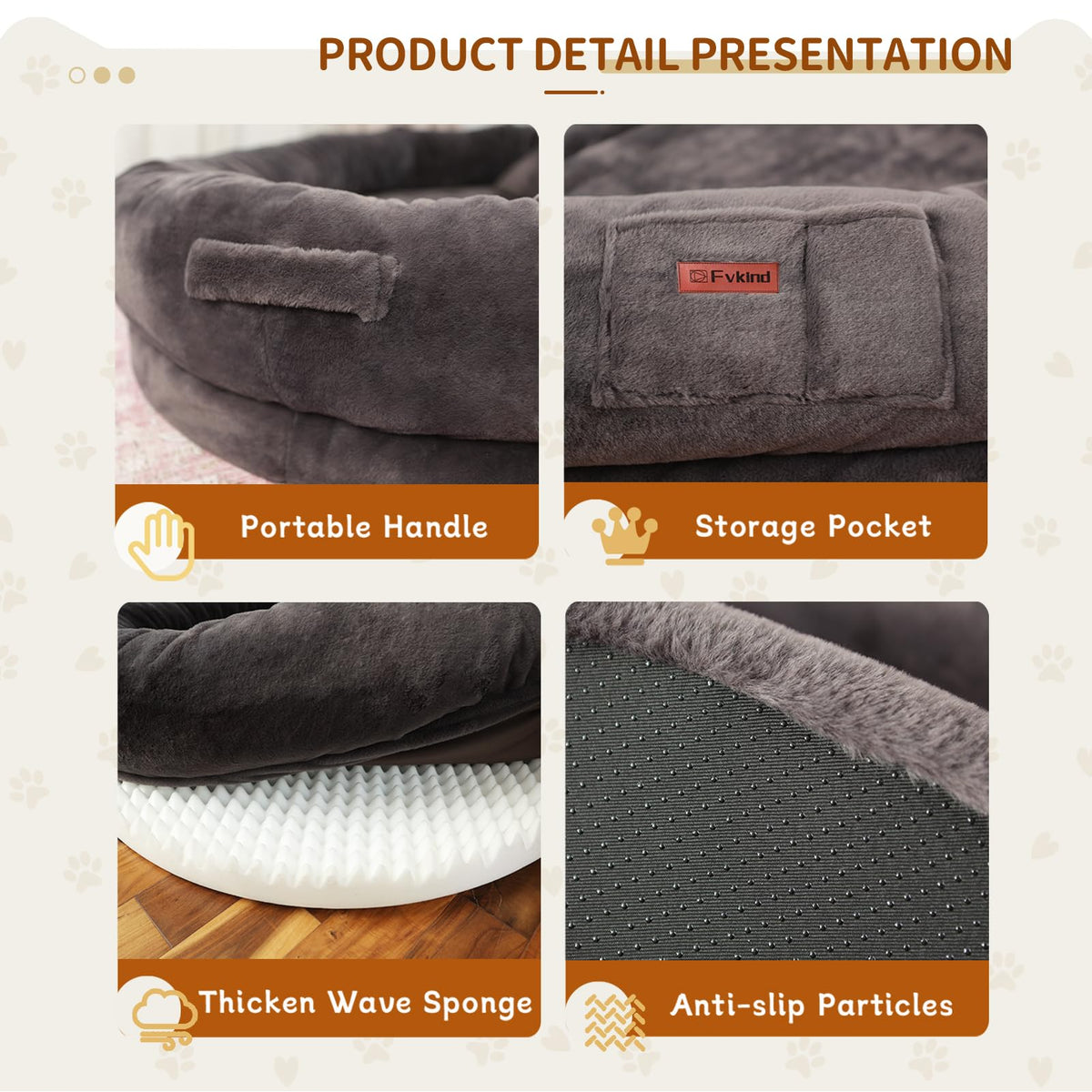 Fvkind Pet Bed Mat in 70"L×33"W×12"Th, Dark Grey