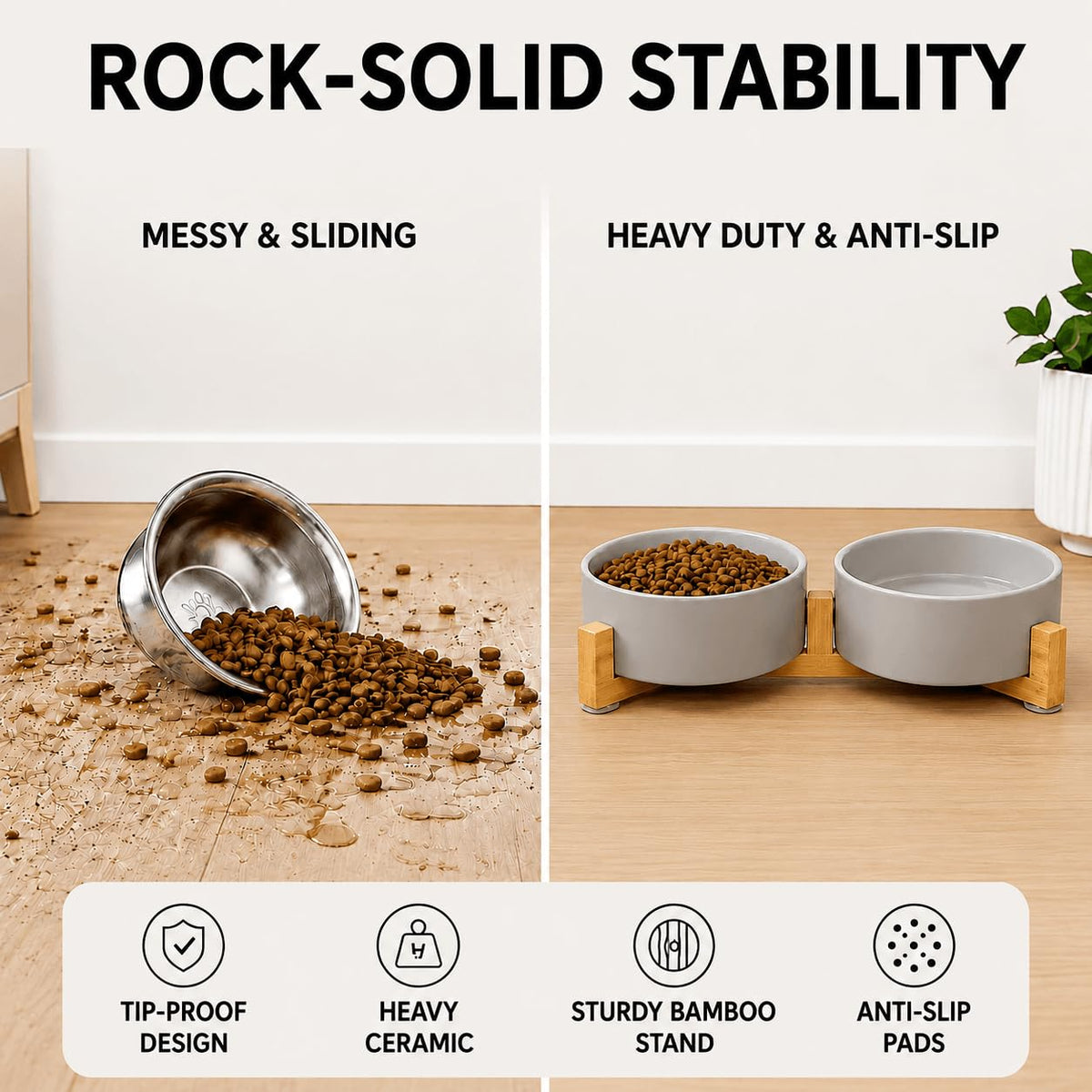 SPUNKYJUNKY Pet Feeder in 1.7 cups, Grey × 2