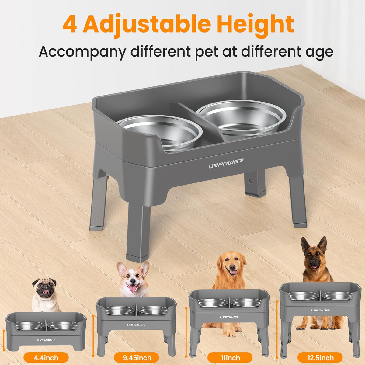 URPOWER Pet Feeder in Large, Grey