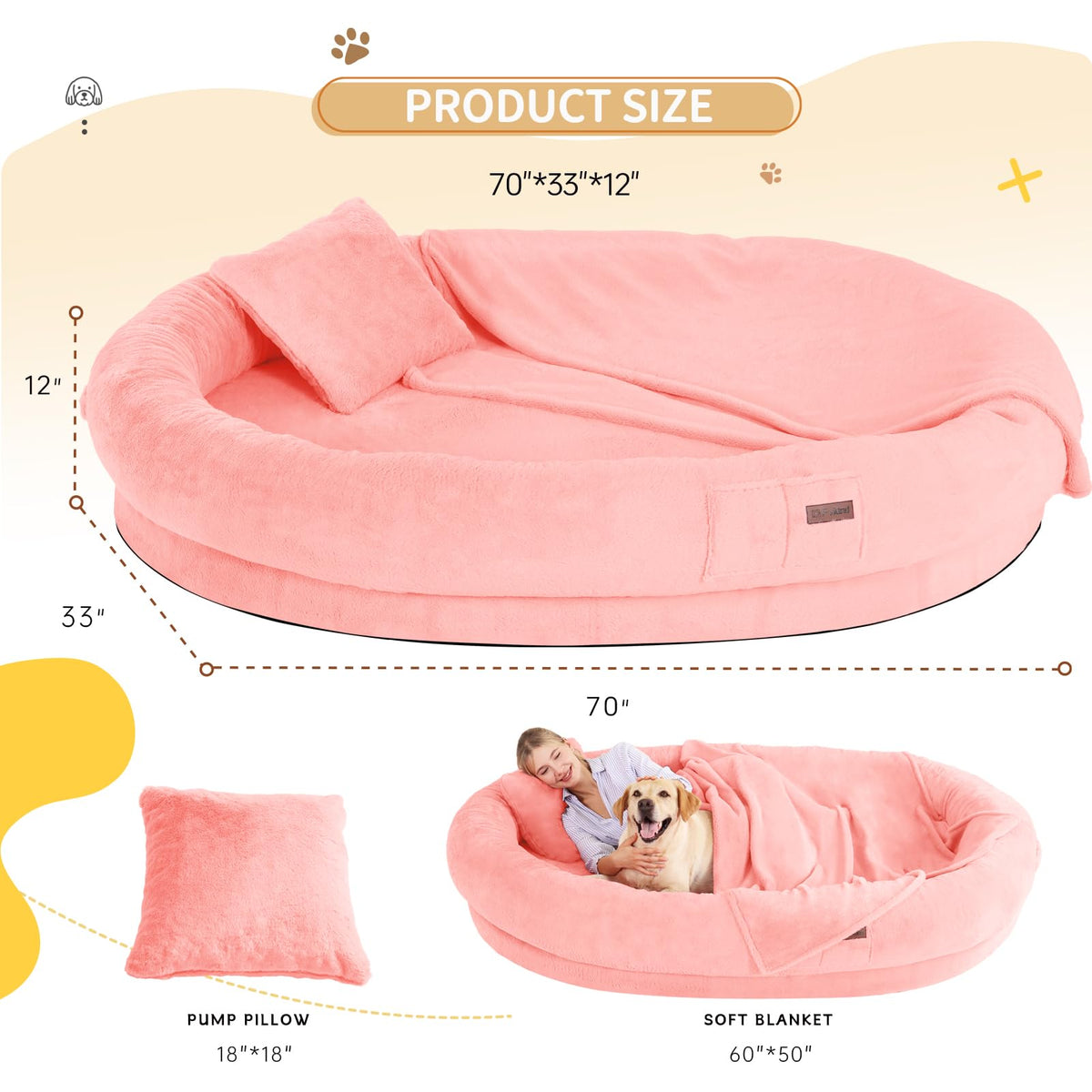 Fvkind Pet Bed Mat in 70"L×33"W×12"Th, Pink