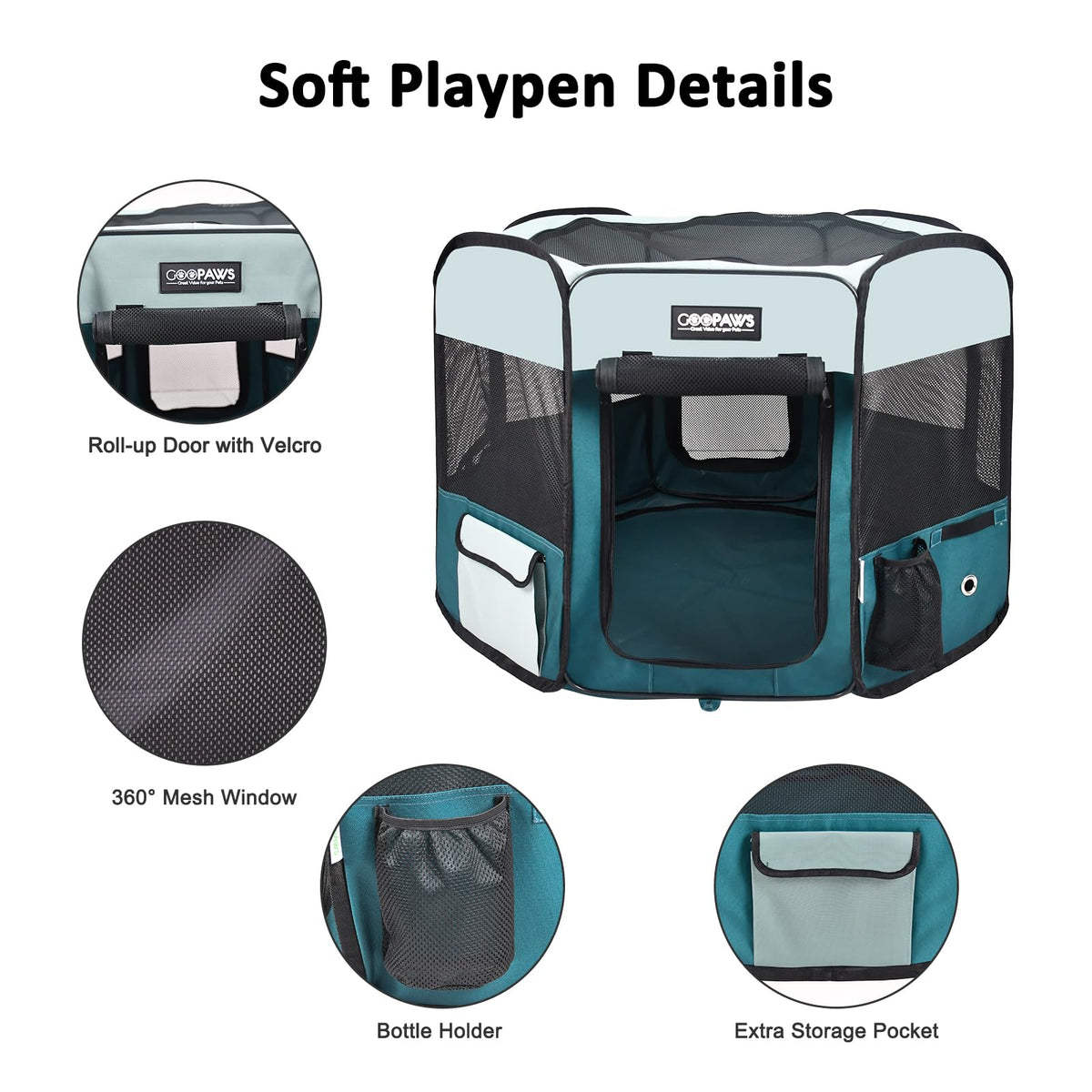 JESPET Pet Playpen in 45x45x24 Inch (Pack of 1), Teal Blue